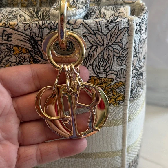 Christian Dior Cream & Gold Embroidered Lady Dior Tote - Picture 13 of 17